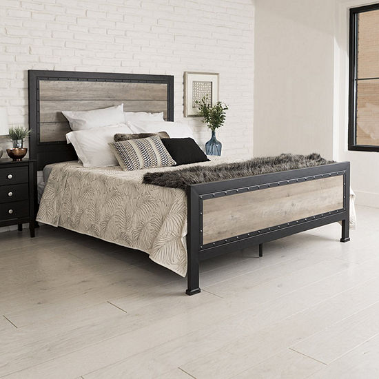 Queen Size Industrial Wood and Metal Bed