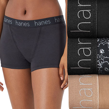 Hanes Originals Ultimate Cotton Stretch Women's Boyshort Underwear Pack, 3-Pack 45UOBB, Small, Black