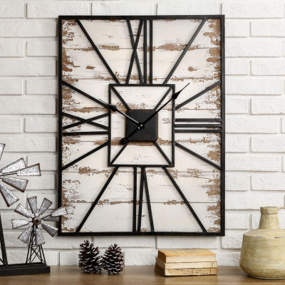 Glitzhome Oversized Farmhouse Wooden & Metal Wall Clock