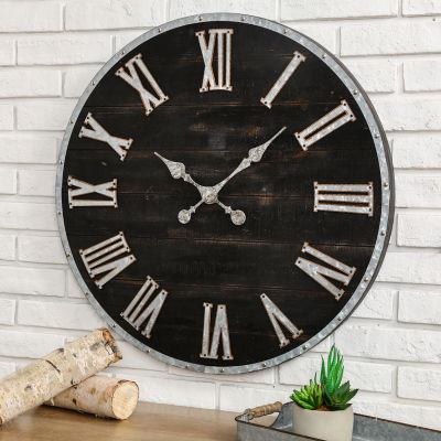 Glitzhome Oversized Farmhouse Wooden & Galvanized Wall Clock