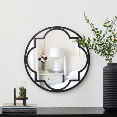 Glitzhome Black Metal & Glass Wall Mount Round Wall Mirror
