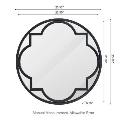 Glitzhome Black Metal & Glass Wall Mount Round Wall Mirror