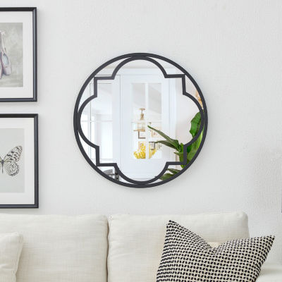 Glitzhome Black Metal & Glass Wall Mount Round Wall Mirror
