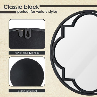 Glitzhome Black Metal & Glass Wall Mount Round Wall Mirror