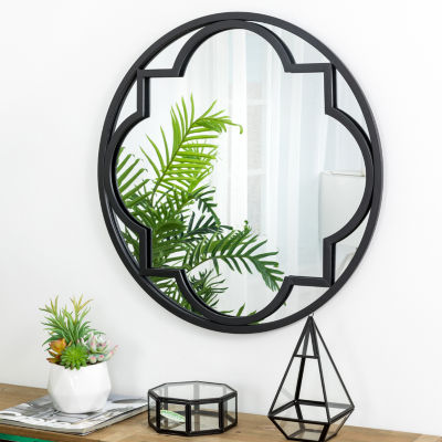 Glitzhome Black Metal & Glass Wall Mount Round Wall Mirror