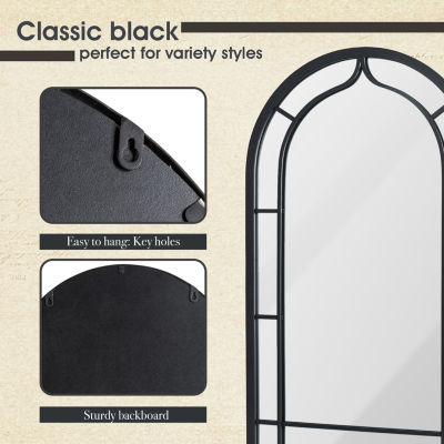 Glitzhome Oversized Black Arched Wall Mount Wall Mirror