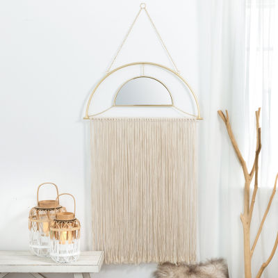 Glitzhome Boho Hanging With Tassels Wall Mount Semi-Circle Wall Mirror