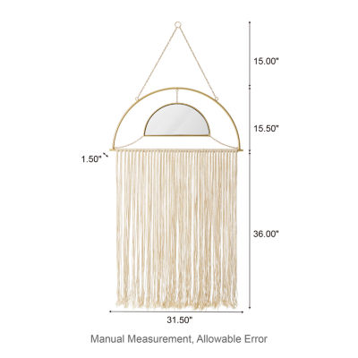 Glitzhome Boho Hanging With Tassels Wall Mount Semi-Circle Wall Mirror