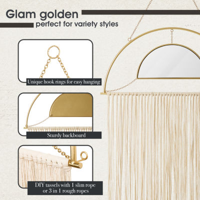 Glitzhome Boho Hanging With Tassels Wall Mount Semi-Circle Wall Mirror
