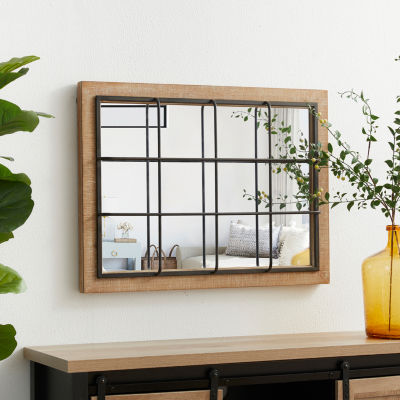 Glitzhome Farmhouse Windowpane Wall Mount Rectangular Wall Mirror