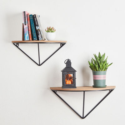 Glitzhome Triangular Farmhouse Wooden 2-pc. Wall Shelf