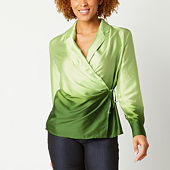 Evergreen Wrap Womens Black 3/4 V - Neck Shirt, by Sleeve Label Color: JCPenney Evan-Picone