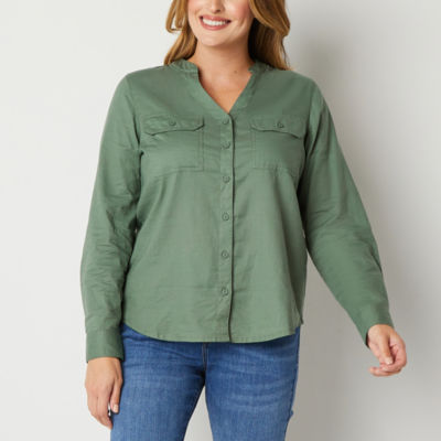 St. John's Bay Womens Long Sleeve Regular Fit Button-Down Shirt