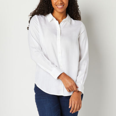 Liz Claiborne Womens Long Sleeve Regular Fit Button-Down Shirt
