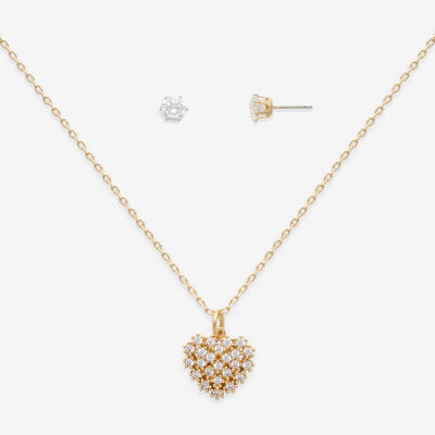 Mixit Hypoallergenic Gold Tone Pendant Necklace & Stud Earrings 2-pc. Cubic Zirconia Stainless Steel Heart Jewelry Set