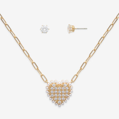 Mixit Hypoallergenic Gold Tone Pendant Necklace & Stud Earrings 2-pc. Cubic Zirconia Stainless Steel Heart Jewelry Set