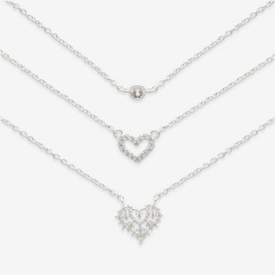 Mixit Hypoallergenic Silver Tone 3-pc. Cubic Zirconia Stainless Steel 18 Inch Cable Heart Necklace Set
