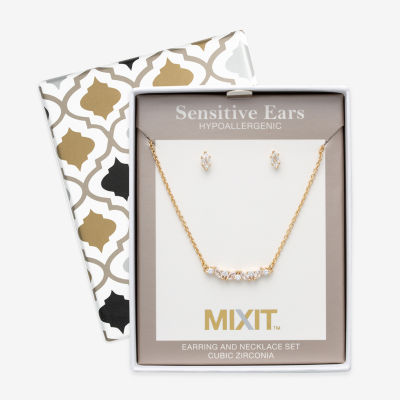 Mixit Hypoallergenic Gold Tone Pendant Necklace & Stud Earrings 2-pc. Cubic Zirconia Stainless Steel Jewelry Set