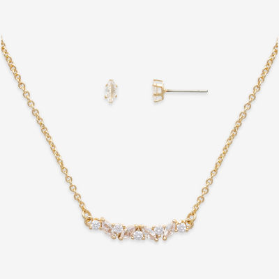 Mixit Hypoallergenic Gold Tone Pendant Necklace & Stud Earrings 2-pc. Cubic Zirconia Stainless Steel Jewelry Set