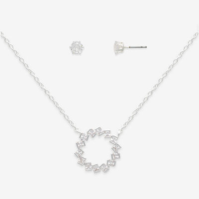 Mixit Hypoallergenic Silver Tone Pendant Necklace & Stud Earrings 2-pc. Cubic Zirconia Stainless Steel Round Jewelry Set