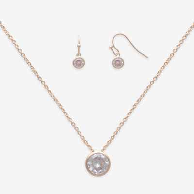 Mixit Hypoallergenic Rose Tone Pendant Necklace & Drop Earrings 2-pc. Cubic Zirconia Stainless Steel Round Jewelry Set