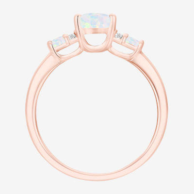 Womens Lab Created White Opal 14K Rose Gold Over Silver Cocktail Ring