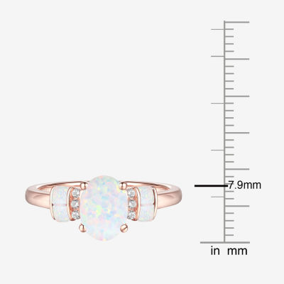 Womens Lab Created White Opal 14K Rose Gold Over Silver Cocktail Ring