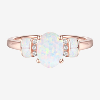 Womens Lab Created White Opal 14K Rose Gold Over Silver Cocktail Ring