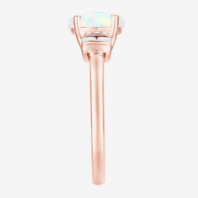 Womens Lab Created White Opal 14K Rose Gold Over Silver Cocktail Ring