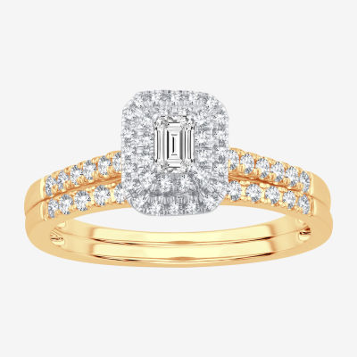 1/2 CT.T.W. Natural Diamond Side Stone Halo Bridal Set in 10K or 14K Gold