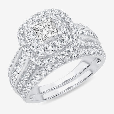 (H-I / SI1-SI2) Signature By Modern Bride Womens 2 CT. T.W. Lab Grown White Diamond 10K or 14K Gold Cushion Bridal Set