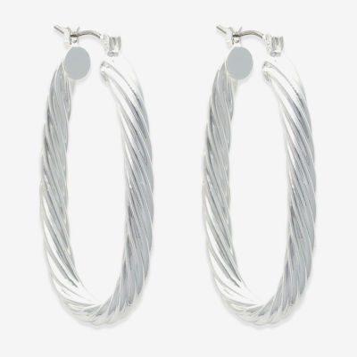 Bold Elements Silver Tone 30.1mm Hoop Earrings