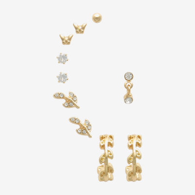 Mixit Hypoallergenic Gold Tone Stud Cubic Zirconia Gold Tone 5 Pair Earring Set
