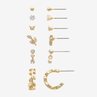 Mixit Hypoallergenic Gold Tone Stud Cubic Zirconia Gold Tone 5 Pair Earring Set
