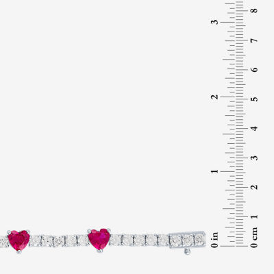 Gemstone Pure Silver Over Brass Heart 7.5 Inch Tennis Bracelet