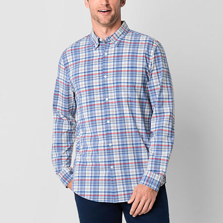 St. John's Bay Performance Mens Moisture Wicking Classic Fit Long Sleeve Button-Down Shirt, X-large, Blue
