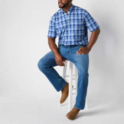 St. John's Bay Mens Stretch Poplin Stretch Fabric Short Sleeve Classic Fit Big and Tall Button-Down Shirt
