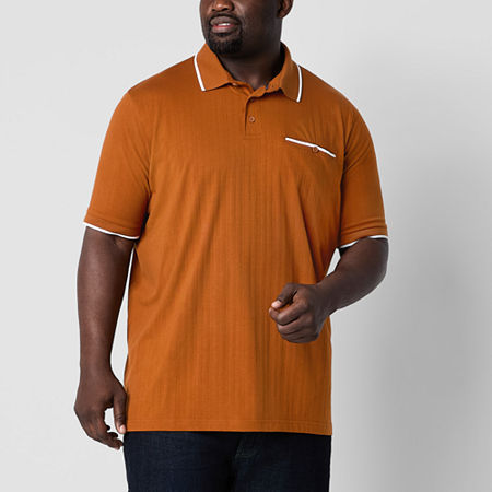 Shaquille O'Neal XLG Ribbed Big and Tall Mens Regular Fit Short Sleeve Pocket Polo Shirt, 4x-large Tall, Brown