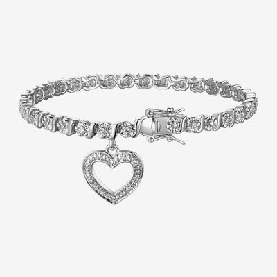 Sparkle Allure Womens Natural White Diamond Accent Pure Silver Over Bronze Heart 7.25 Inch Tennis Bracelet