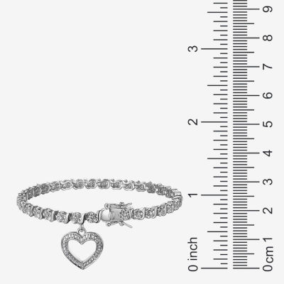 Sparkle Allure Womens Natural White Diamond Accent Pure Silver Over Bronze Heart 7.25 Inch Tennis Bracelet