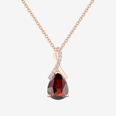 Womens Genuine Red Garnet 14K Rose Gold Over Silver Pear 18 Inch Pendant Necklace