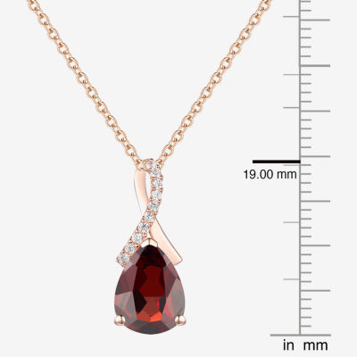 Womens Genuine Red Garnet 14K Rose Gold Over Silver Pear 18 Inch Pendant Necklace