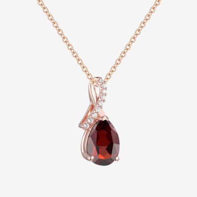 Womens Genuine Red Garnet 14K Rose Gold Over Silver Pear 18 Inch Pendant Necklace