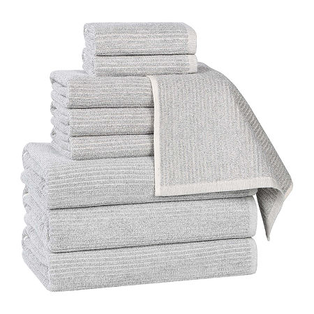 Superior Destin Collection | 80% Cotton 20% Viscose 9-pc. Quick Dry Chevron Bath Towel Set In Silver