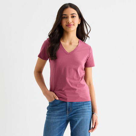 a.n.a Womens Tall V Neck Short Sleeve T-Shirt, X-large Tall, Pink