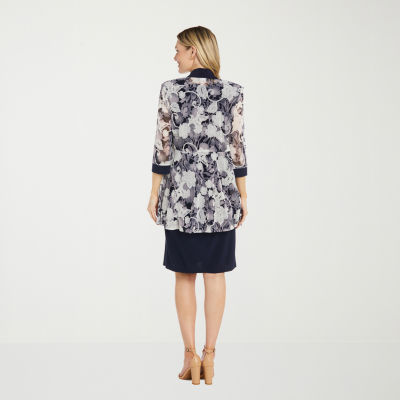 R & M Richards Womens Floral Jacket Dress With Removable Necklace
