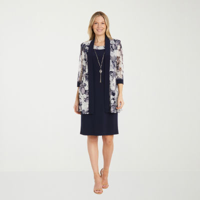 R & M Richards Womens Floral Jacket Dress With Removable Necklace