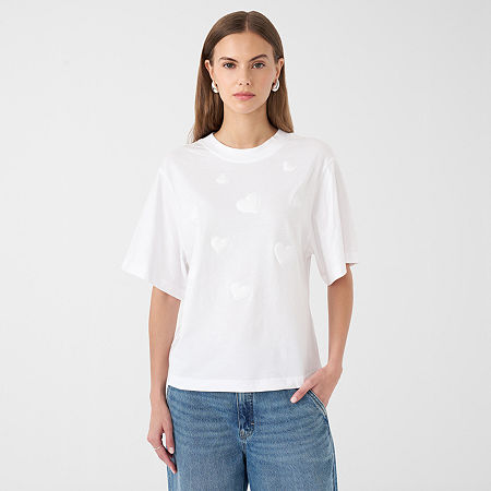 RM Rebecca Minkoff Womens Crew Neck Short Sleeve T-Shirt, Large, White