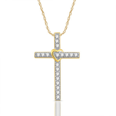 Womens 1/4 CT. T.W. Mined White Diamond 10K Gold Cross Pendant Necklace