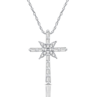 Womens 1/ CT. T.W. Natural White Diamond 10K Gold Cross Pendant Necklaces